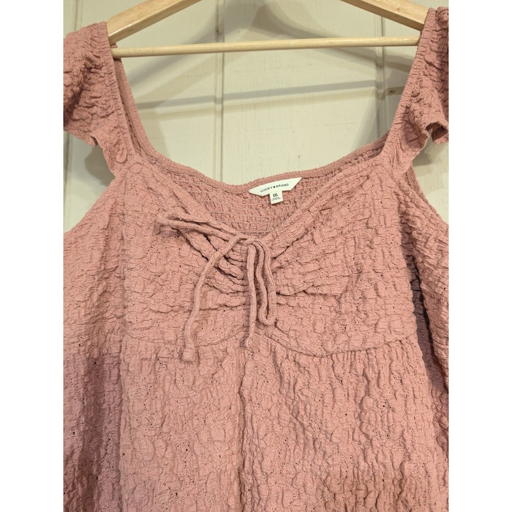 Lucky Brand Pink Smocked Ruffle Cami Top Tie Front Coquette Dainty XXL NWT - Picture 5 of 12